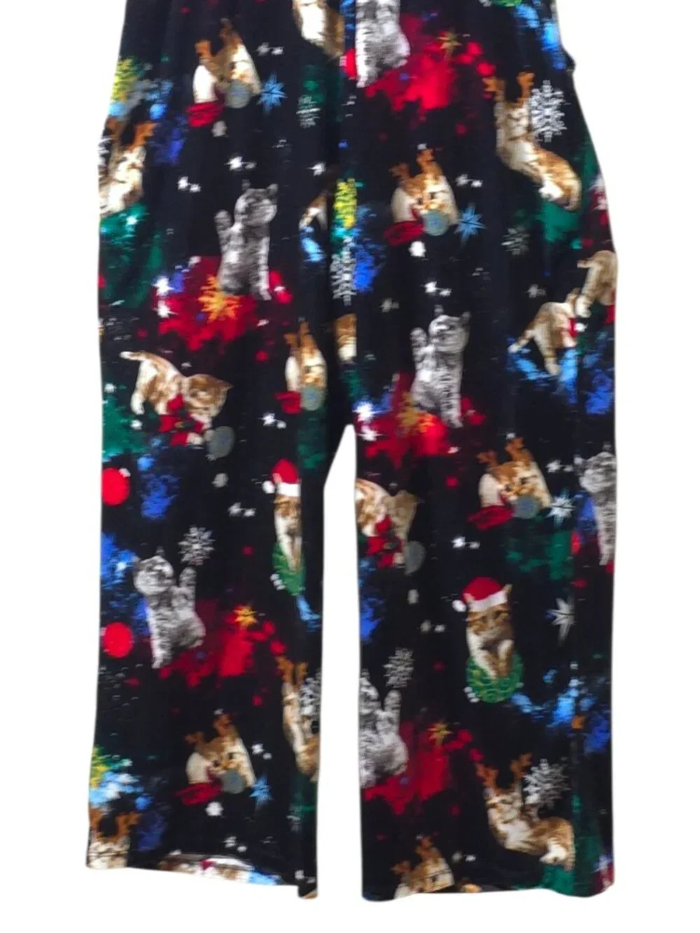 Christmas Cat Overalls Womens Lg Holiday Jumpsuit Santa Kitty Wide Leg Festive